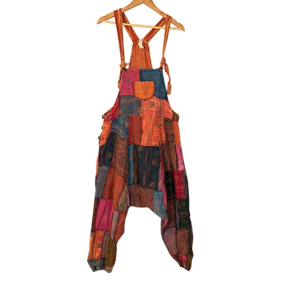 Patchwork Bohemian Overalls Drop Crotch Harem 0S … - image 2